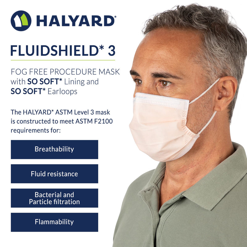 HALYARD FLUIDSHIELD level 3 Disposable Procedure Mask w/SO SOFT Lining/Earloops Orange 1 Count (Pack of 40)