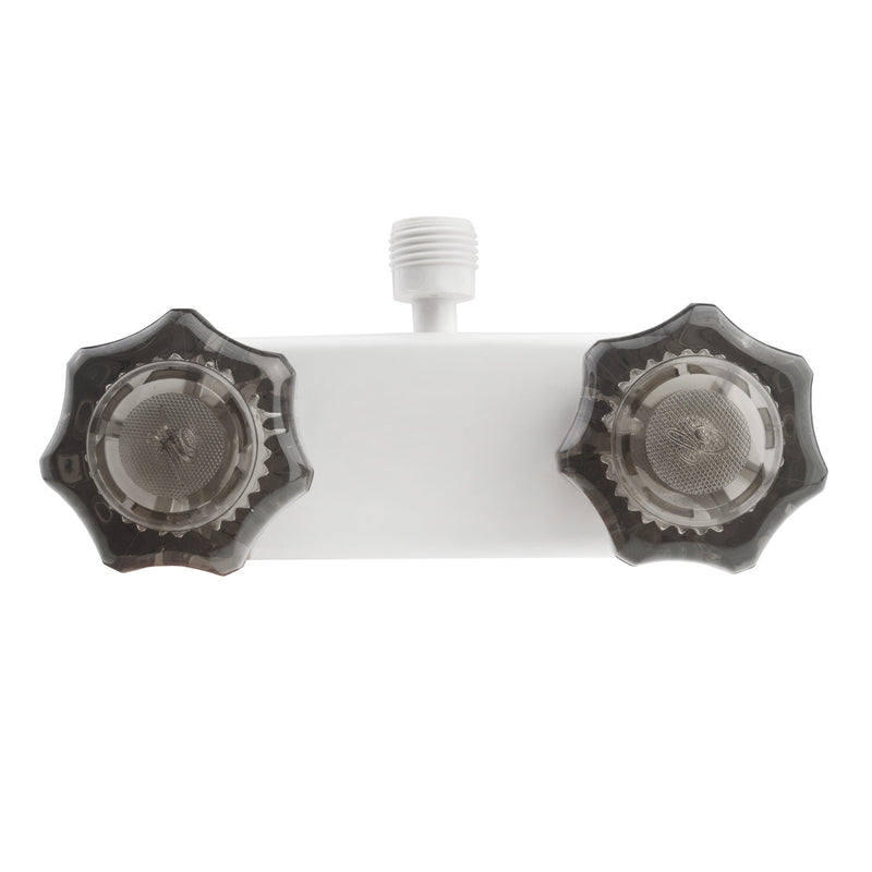 Dura Faucet DF-SA100S-WT RV/Motorhome/Trailer Shower Faucet Valve Diverter with Smoked Acrylic Knobs (White) White