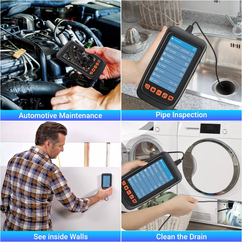 Endoscope Camera with Light, 4.3" IPS Screen Inspection Borescope Camera | 7 Dimmable LEDs, 16.5FT Semi-Rigid Cable, 32GB Card, Pictures & Video Recording, Waterproof Tool for Auto Repair & Plumbing Black
