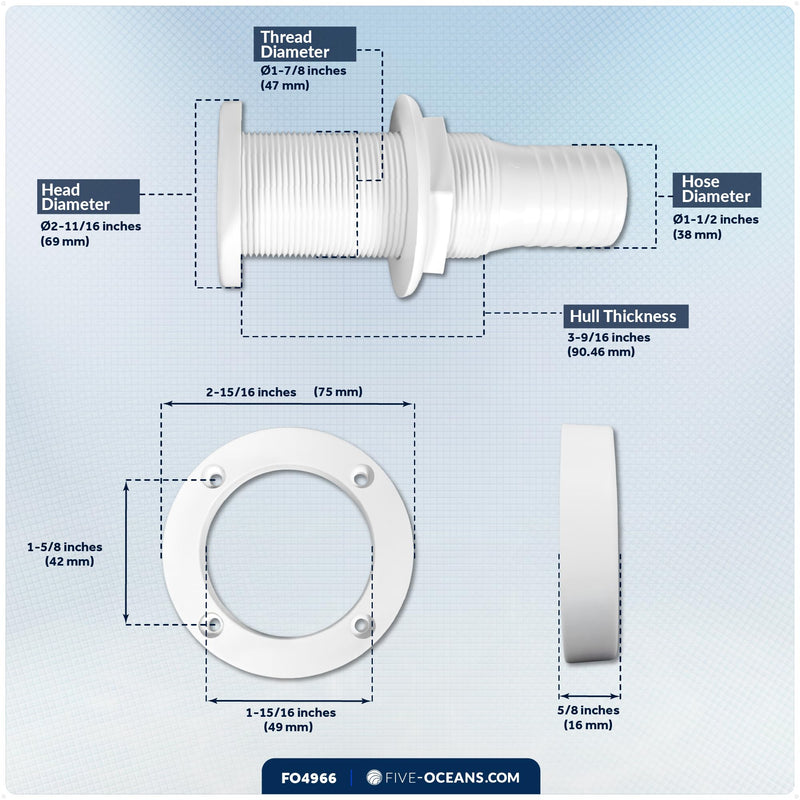 Five Oceans Boat Through Hull with Scupper Valve - Self-Bailing Deck Drain for Pontoon & Boats