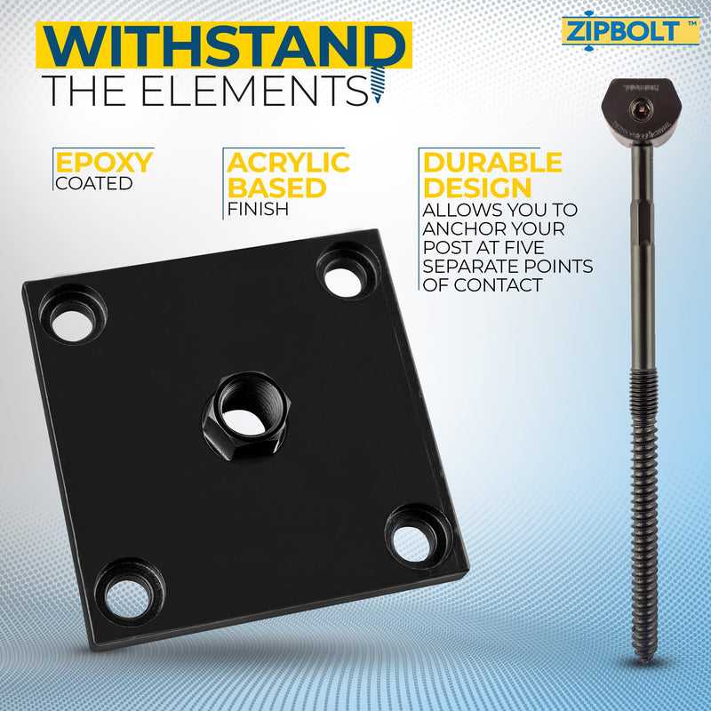 Zipbolt 17.800 XT Exterior Newel Post Anchor - for Anchoring Surface Mount Exterior Posts to Decking, Patios, and Verandas - Durable Strength 4x4 Post Base (Actual 3.5x3.5)