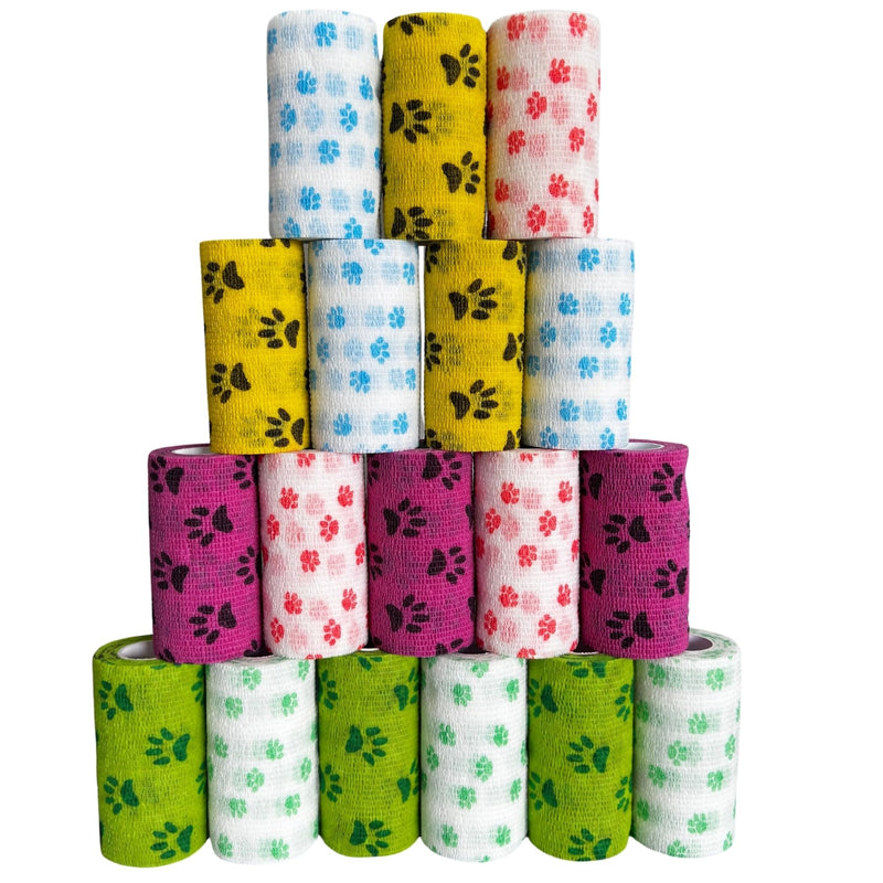 Vet Wrap Bandage for Dogs, 18 Rolls 4" x 5 Yards Self-Adhering Cohesive Pet Bandage Tape, Dog Paw & Leg Wrap for Minor Wound, Hotspots, Broken Nail, Gauze Pads & Licking Protection 4 inch Multicolor5