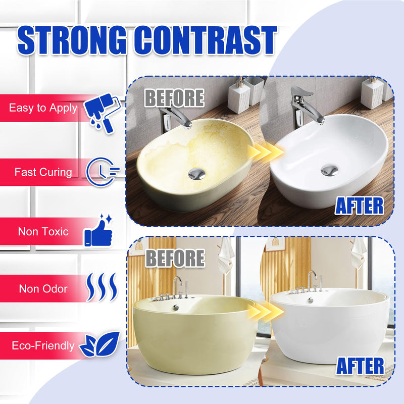 Tub and Tile Refinishing Kit - 17oz Semi-Gloss White Tile Paint with Tools for Bathtub Sink Countertop for Bathroom Kitchen, Bathtub Paint for Ceramic, Porcelain Fiberglass, Low Odor, 25-30 sq.ft 17 Fl Oz (Pack of 1)