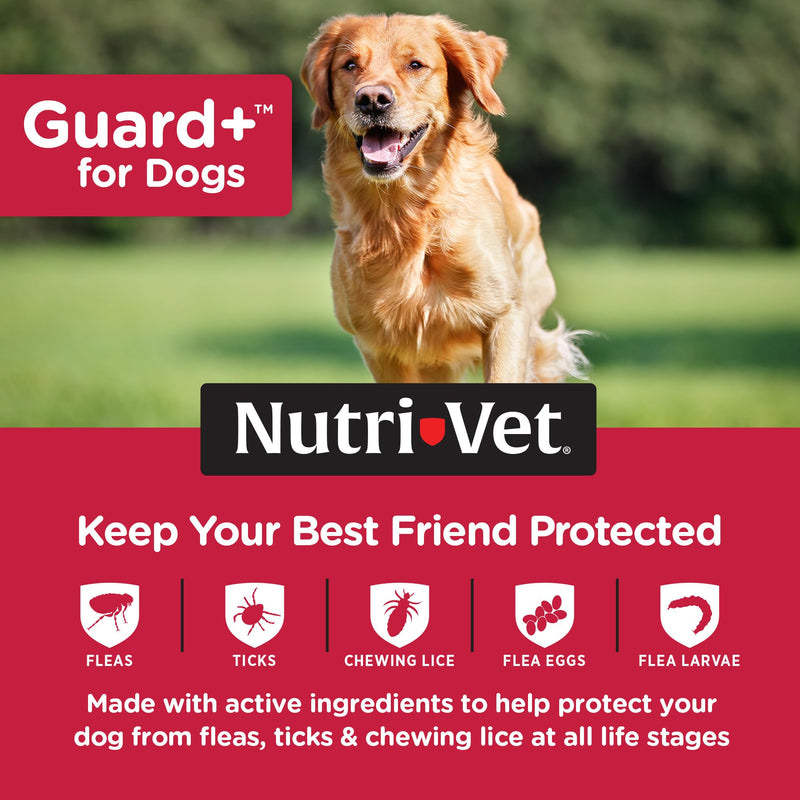 Nutri-Vet Guard+ for Dogs, Flea and Tick Prevention Spot On Drops, Topical Treatment for Dogs 45-88 lbs, Puppy Essentials, Waterproof Formula, 3 Monthly Doses, 90 Days of Protection Large