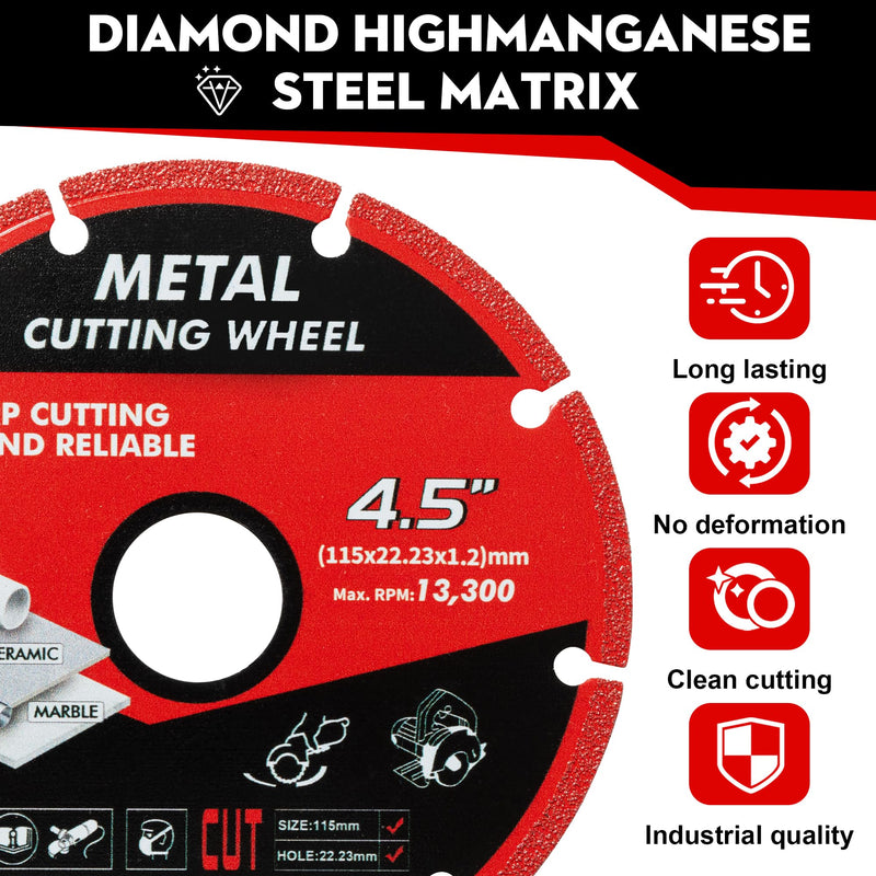4-1/2 Inch Cut Off Wheels, Diamond Cutting Wheel for 7/8 Inch Arbor Angle Grinder, 4.5 Inch Metal Cutting Wheel with 5000+ Cuts on Rebar, Steel, Iron and INOX (1 Pcs) 115mm 1.0