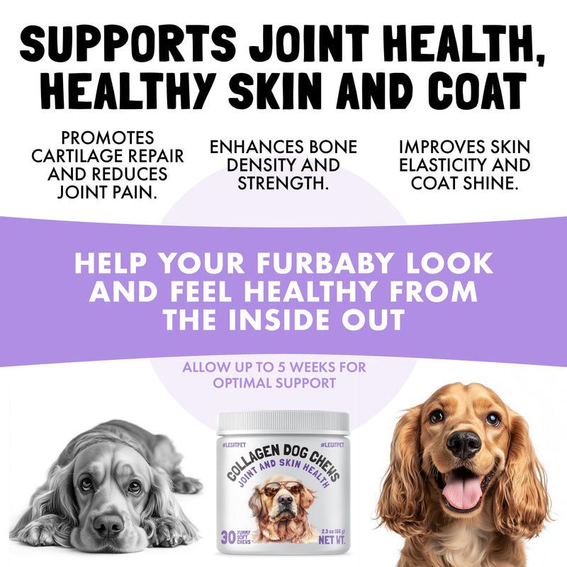 Collagen Dog Chews for Joint & Skin Health 27 Soft Chews All Breeds Mobility, Cartilage Repair & Pain Relief Hip & Joint Skin Coat Anti-inflammatory Support Eggshell Membrane Senior & Adult Dogs