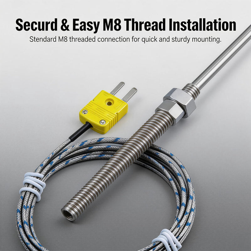 K Type thermocouple Probe M8 Thread Temperature Range -50°F to 1472°F | suitable for ovens kilns 3D printers and heating equipment