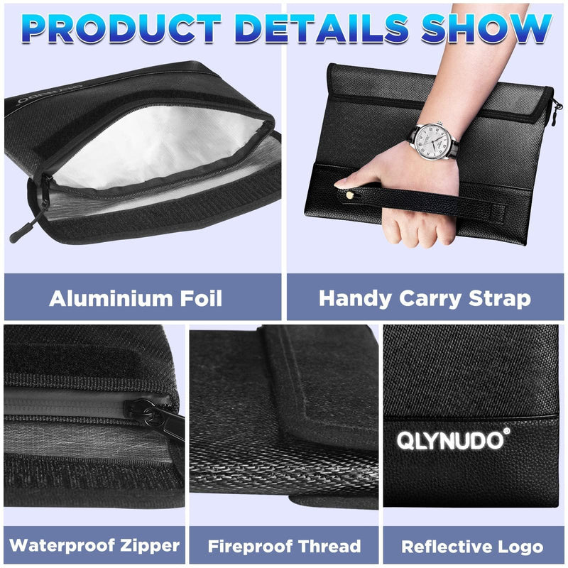 Fireproof Document Bag & Money Pouch - 5200°F Fireproof Money Bag for Cash, Passports, and Valuables - 11x7.7 Waterproof Small Fireproof Bag with Zipper for Home Safe Storage Medium Black