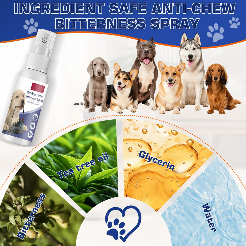 Nupec Anti-Chew Bitter Dog Spray, Natural Ingredients No Chew Spray for Dogs, No More Marking Stops Barking, Nibble, Jumping Up, Food Stealing, Anti Chew Spray for Dogs and Cats（Blue）
