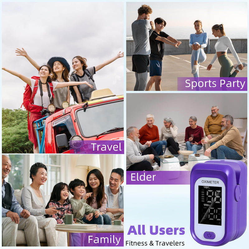 Pulse Oximeter Fingertip, OX with Large LED Display, Oxygen with AAA Battery Lanyard (Purple)