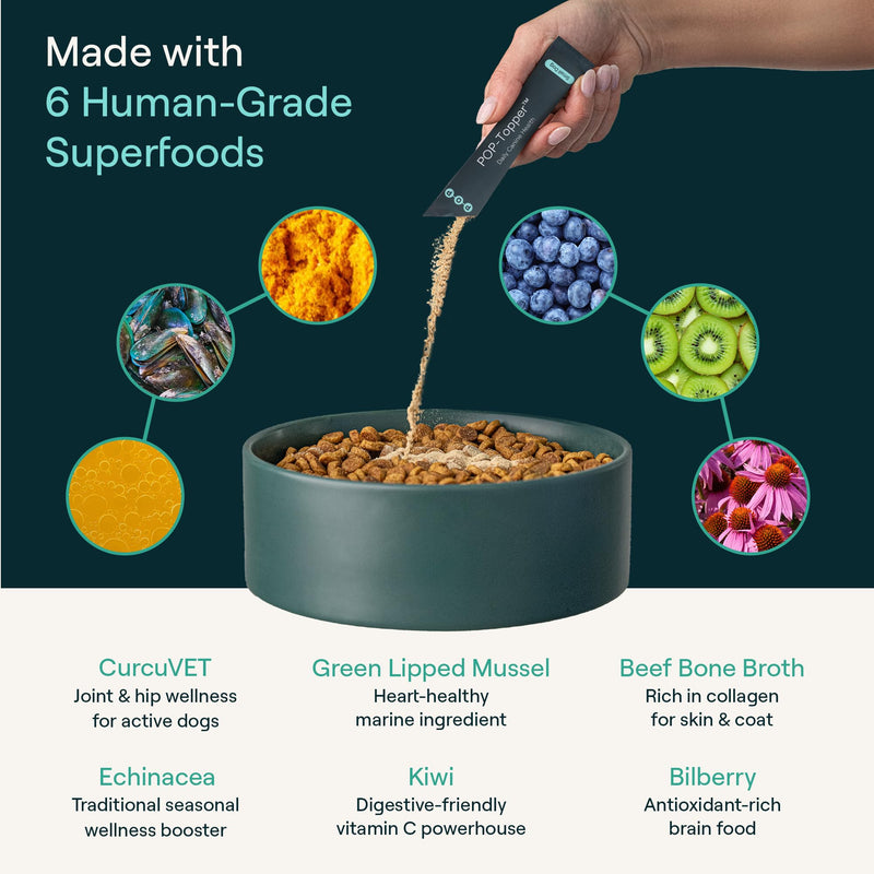 POP-Topper Dog Food Meal Toppers – Multivitamin Powder for Dogs Under 35 lbs - Delicious Bone Broth Base with 6 Human-Grade Superfoods - Supports Joints, Gut, Skin & Coat - 30 Packets Pack of 30