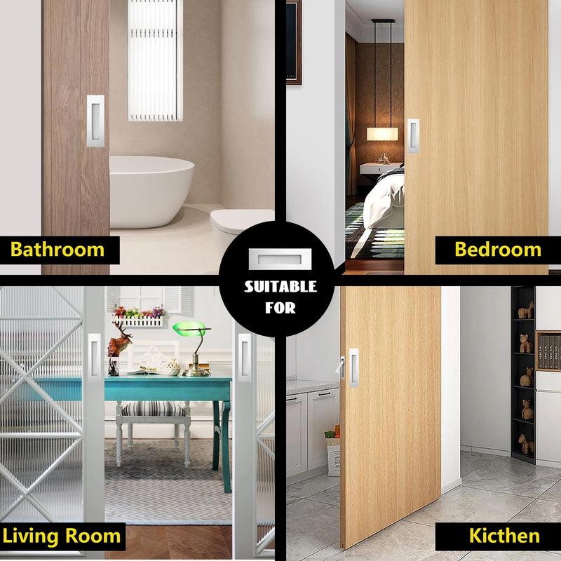 bealy Pocket Door Handles and Edge Pull Matte,Pocket Door Hardware Set, 6Inch Handles Hardware Latch,Recessed Finger Flush Pulls,for Closet,Sliding,Barn Door, 304 Stainless Steel,Brushed Nickel Brushed Nickel 1 Set（2 Recessed Pull Handle +1 Edge Handles）