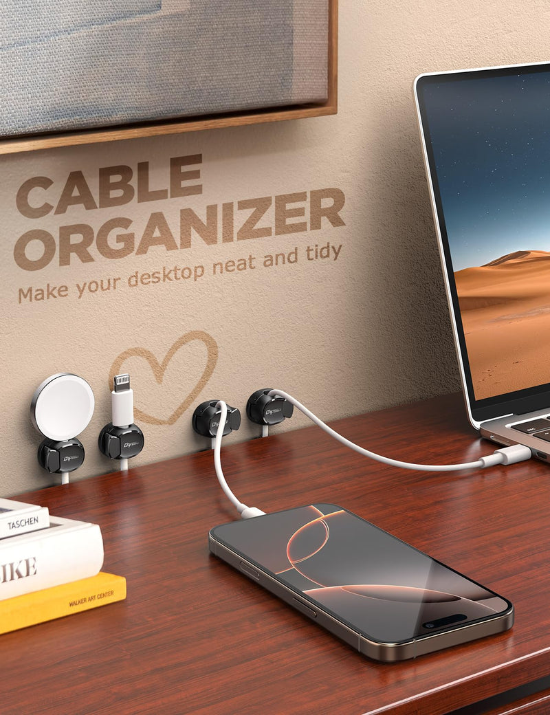 8Pack Cord Organizer [Dual Spring & Clasp, Max Secure] Cable Clips - Chfeila Cord Holder, Desk Cable Management, Adhesive Phone Charging Wire Holder for Nightstand/Car/Wall, Office Accessory - Black
