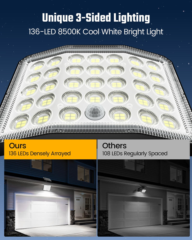 Solar Lights Outdoor Bright Solar Dusk to Dawn Light with 3000mAh Battery, IP65 Waterproof Remote Control Outdoor Light, 3 Working Modes for Garage, Porch, Patio, Shed, 1-Pack Black 1 Pack