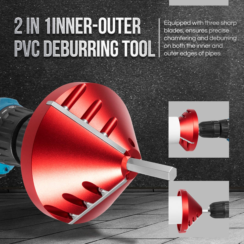2 in 1 PVC Deburring Tool, Inner-Outer PVC Chamfer Tool, Pipe Deburring Reamer Plumbing Tool for PVC, ABS,CPVC, PP, PE Pipe with OD 0.75" to 3.5", ID 0.92" to 3.89"