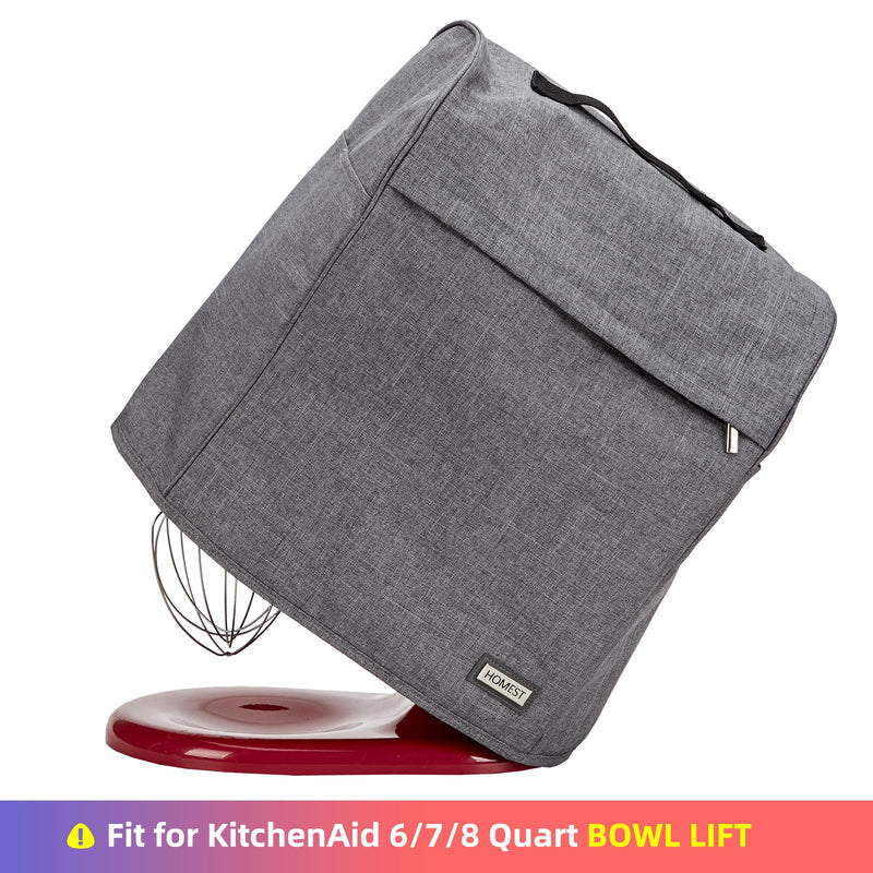 HOMEST Stand Mixer Dust Cover Compatible with KitchenAid 6/7/8 Quart Bowl Lift, Zipper Pocket for Various Kitchen Appliance Accessories, Grey (Patent Design) Fit for 6/7/8 Quart Bowl Lift
