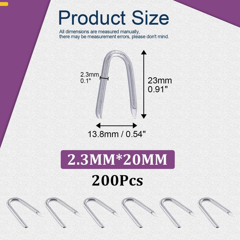 Swpeet 200Pcs 3/4" - 0.09"×0.79" Steel Wire Staples, Concrete Metal Wire Twisting Fence, Fence Staple Nails, U Shaped Nails for Fencing, Wire Mesh and Woven Fencing 20mm