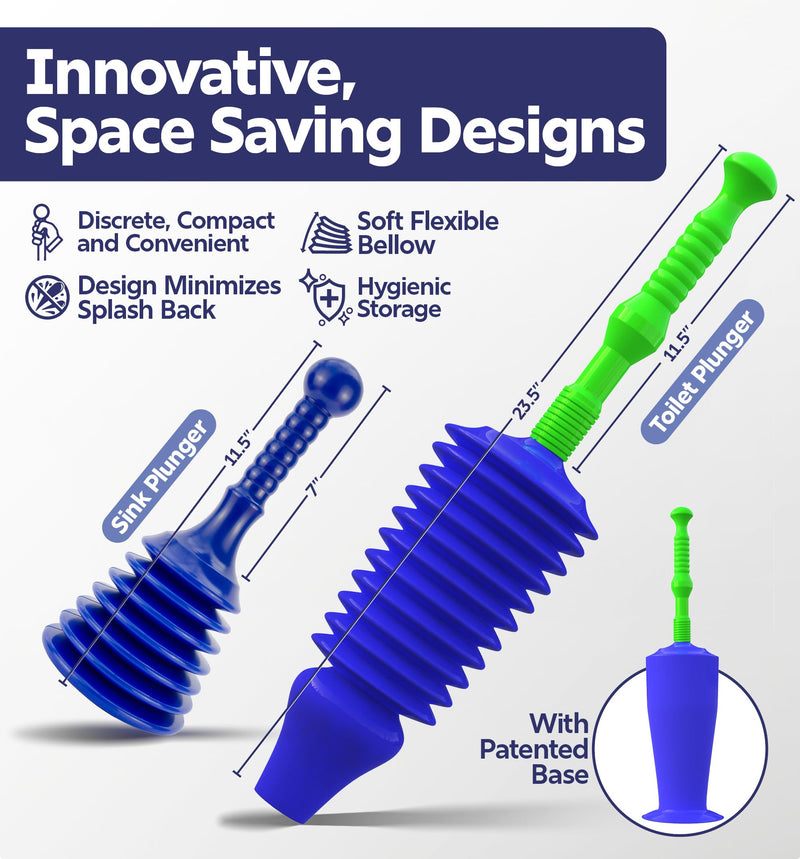 Luigi's Sink & Toilet Plunger Bundle - Heavy Duty Plungers for Bathroom & Kitchen - Toilet Plunger with Holder - Powerful & Flexible Bellows Plunger Toilets Sinks Baths & Showers Small Sink Plunger + Toilet Plunger