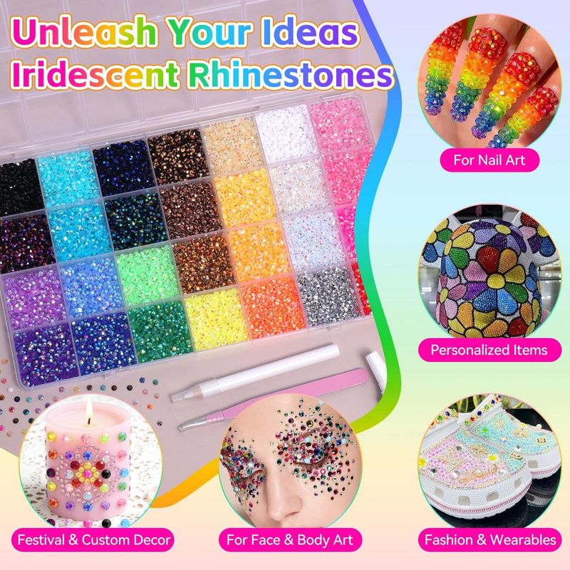 32000Pcs Rhinestones for Bedazzling Kit with Tools, 3mm Flatback Resin Gems for Crafting, Colorful Resin Rhinestones Bedazzler Kit for Clothing Shoes DIY Tumblers & Face Makeup S1