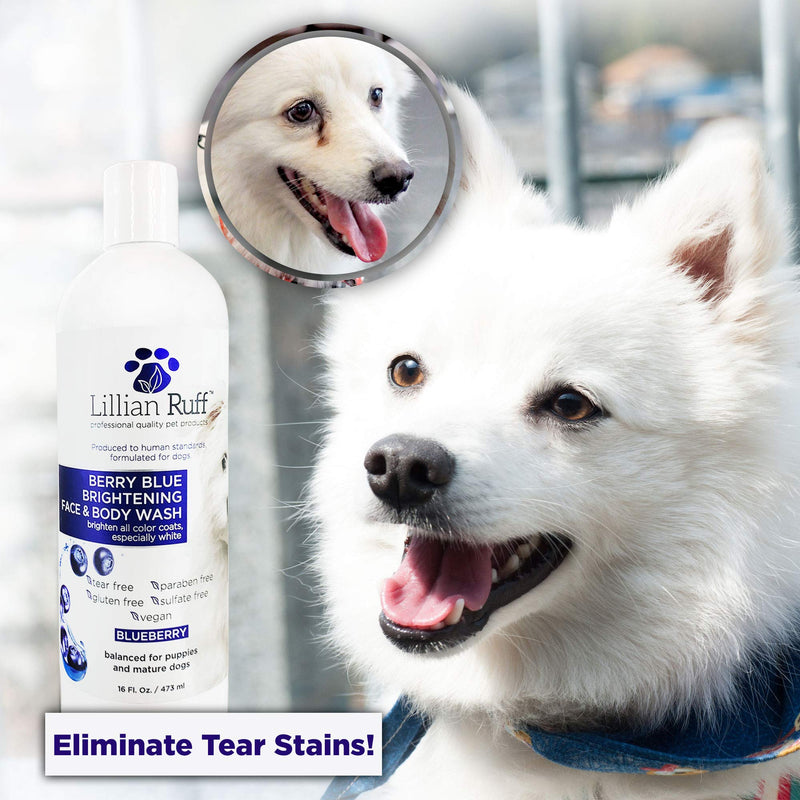 Lillian Ruff Berry Blue Brightening Face and Body Wash for Dogs and Cats - Tear Free Blueberry Shampoo - Remove Tear Stains, Hydrate Dry Itchy Skin, Add Shine & Luster to Coats - Made in USA (16oz) 16 Fl Oz (Pack of 1) - PawsPlanet Australia