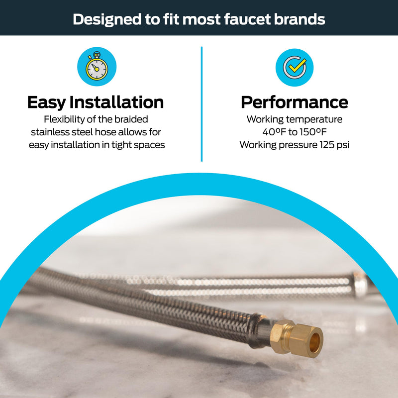 Eastman 16 Inch Steel-Flex Delta Style Flexible Faucet Connector, 3/8 Inch OD Male x 3/8 Inch Compression, Braided Stainless Steel Faucet Supply Line, 48036 16" Length