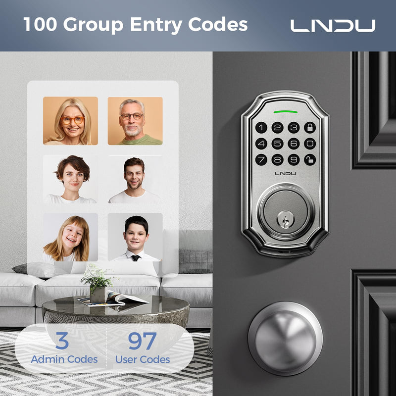 Keyless Entry Door Lock Deadbolt with Handle Set: 100 Code Front, Keypad with Handle, Electronic Keypad Deadbolt with 2 Knob, One Touch Lock, Auto Lock Easy to Install