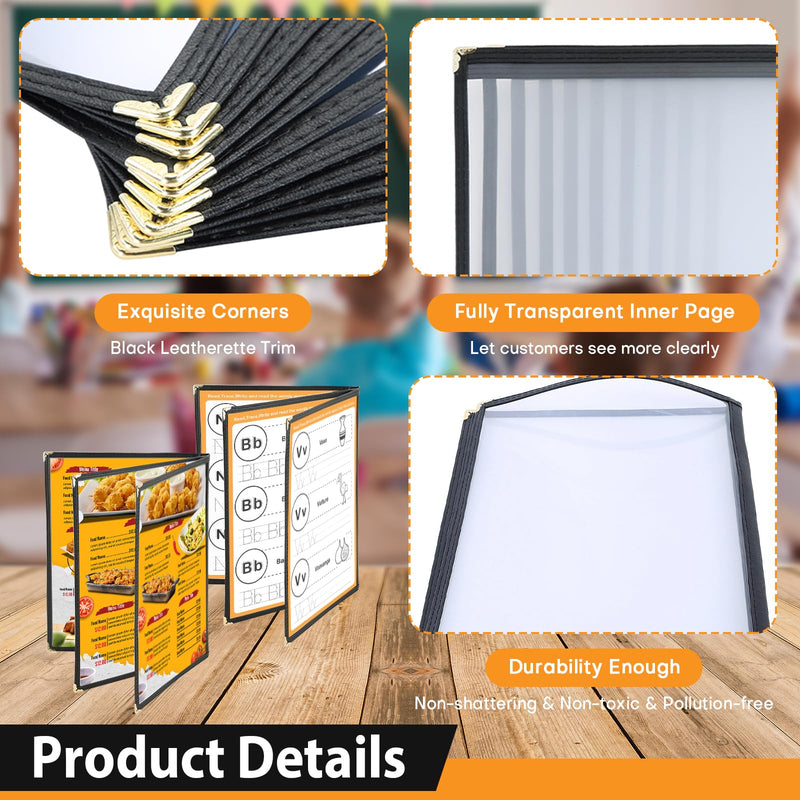 2PCS 8.5 x 11 Inch Menu Covers, 3 Page 6 View Transparent Restaurant Menu Covers, Fits A4 Size Paper, Menu Holder (3 Page)