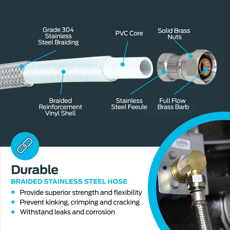 Eastman Dishwasher Installation Kit, 6 Foot Supply Line, 3/8 Inch x 3/8 Inch Compression, 6 Foot 3-Prong Straight Power Cord, Braided Stainless Steel Dishwasher Connectors, 41150 Straight cord