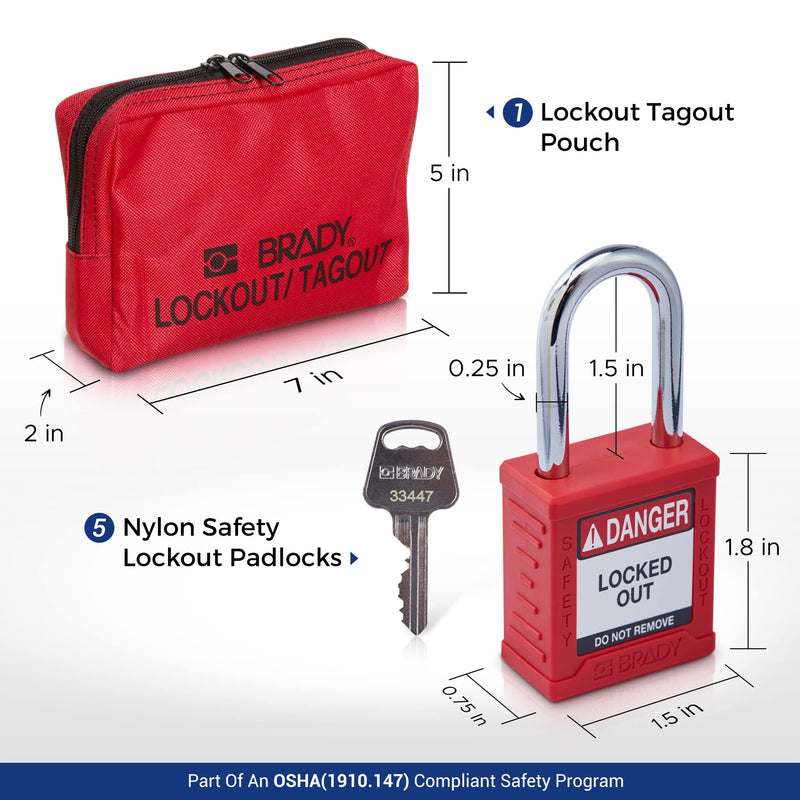 Brady Electrical Lockout Tagout Kit with Hasps, Loto Tags, 1 Red Safety Padlock | Electrical Lock Out Tag Out Kit - 153668