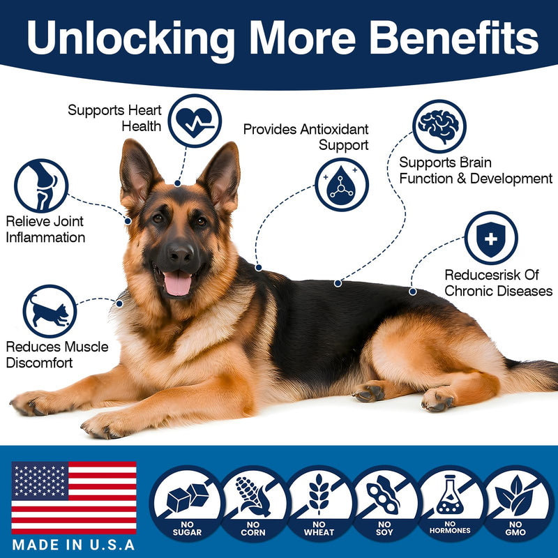 Omega Skin and Coat Chews for Dogs - Skin and Coat Supplement for Dogs Omega 3 & Biotin Chews - 200 Fish Oil Soft Chews - Reduces Shedding - EPA DHA Formula
