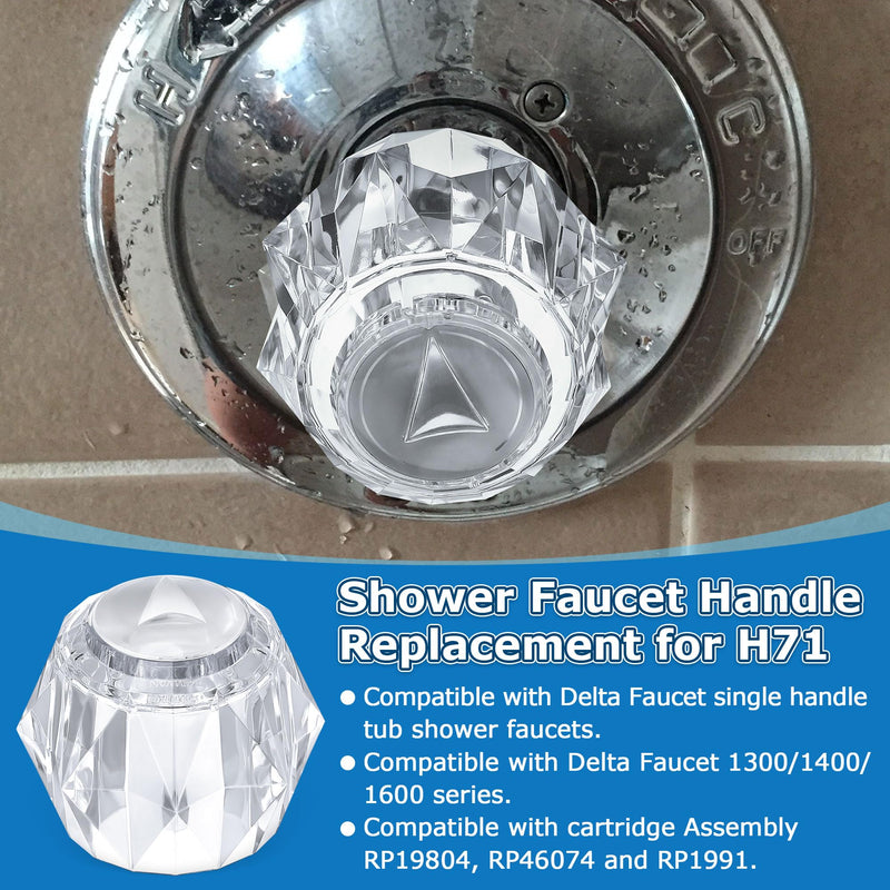 Dreyoo Shower Faucet Handle Replacement for H71, Shower Handle Compatible with Delta Faucet Single Handle Tub Faucets, Shower Knob with Button and Screw, Clear Acrylic