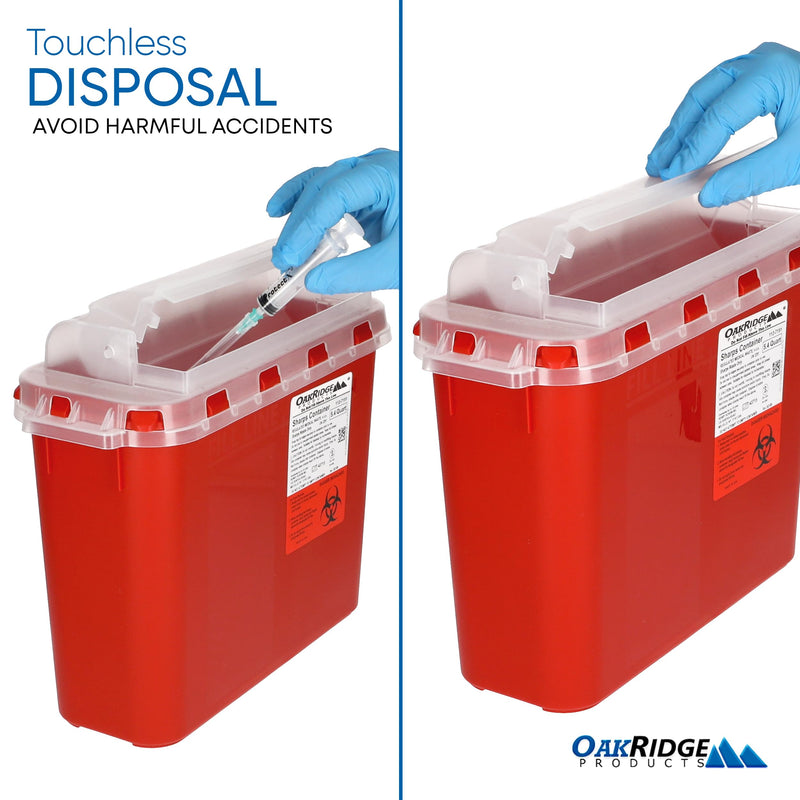 Oakridge Products Transparent Sharps Container for Home Use and Professional 5.4 Quart (1-Pack), Touchless Biohazard Needle and Syringe Disposal, Rotating Lid, CDC Certified medium 1