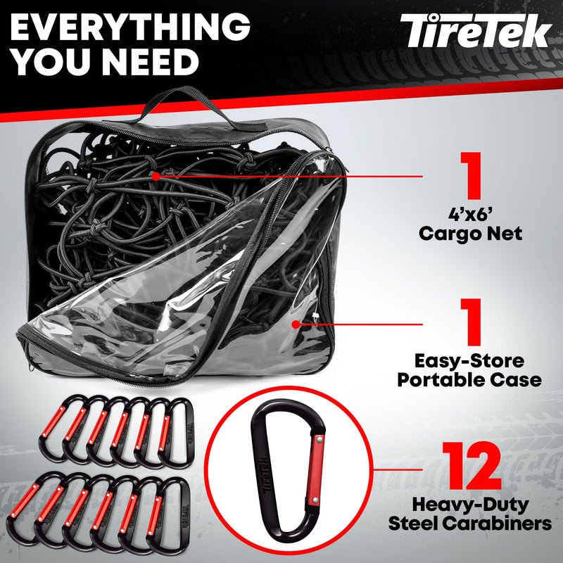 Cargo Net for Pickup Truck Bed (4'x6' Stretches to 8'x12') Double Thick Heavy Duty Pickup Truck Bed Organizer Accessories - 12 Metal Carabiners, Bungee Mesh Accessory with Strap Hooks 4' x 6'