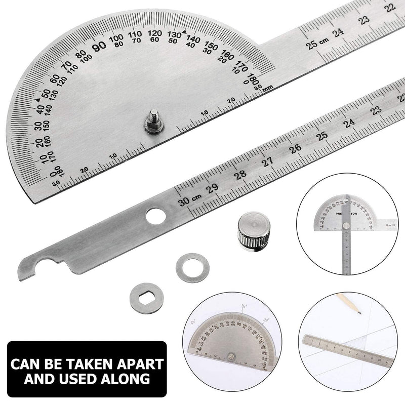 Angle Protractor Angle Finder Ruler Two Arm Stainless Steel Protractor Woodworking Ruler Measure Tool with 0-180 Degrees(30 cm/ 11.8 Inch) 30 cm/ 11.8 Inch