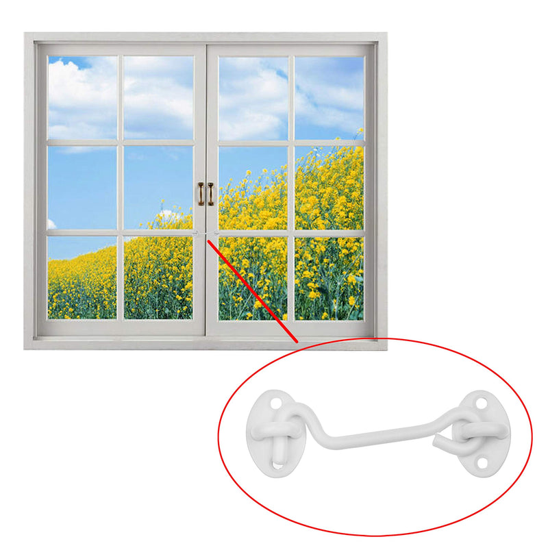 Kare & Kind 1x Hook and Eye Latch (4-inch) - with Mounting Screws - Heavy Duty Locks for Door, Gates, Barns, Bathrooms, Cabins - Powder Coated Anti-Rust Material - for Security and Privacy - (White) White - 4 Inch