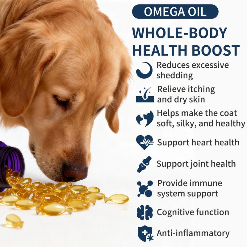 Omega 3 Fish Oil for Dogs, 80 Capsules, Rich in EPA and DHA, Improves Dry Skin, Dandruff, Itching, Reduce Shedding, Supports Cardiovascular and Joint Health, Suitable for Cats and Dogs (1 Bottle) 1 Bottle (80pcs in total)