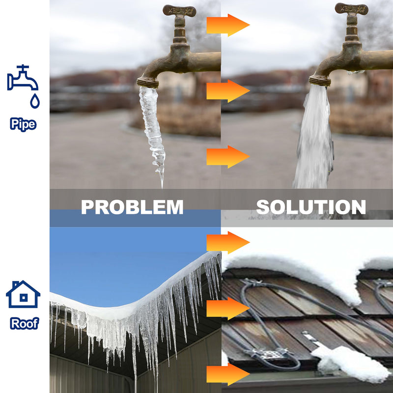 MAXKOSKO Self-regulating Pipe Heat Cable for Pipe Freeze Protection, Roof Gutter Snow Melting De-Icing Heating Cable for Ice Dam Prevention with 10 ft Power Cold, 7 w/Ft, 120 V, 35 Ft 35 Feet