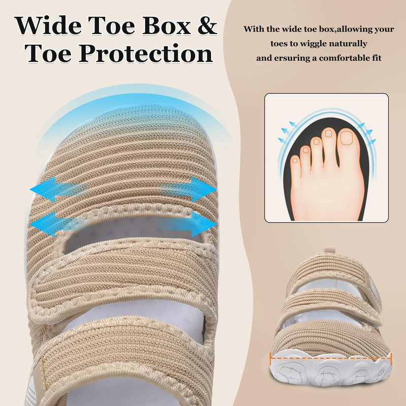 Besroad Womens Walking Shoes Wide Diabetic Shoes Adjustable Zero Drop Edema Shoe Breathable Nursing Hiking Casual Barefoot Sneaker Indoor Outdoor 10 Wide Khaki