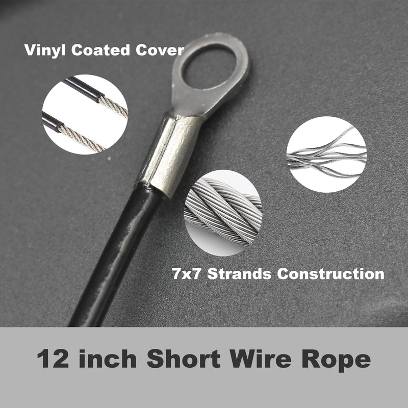 10 Pcs 1/8"(3mm) Wire 12" Vinyl Coated Stainless Steel Cable with Eyelets Short Wire Rope Lanyard Lock Security Chain Link for Outdoor Gates, Black(1/8"x12") 3mm(T) x 12 in/30cm(L)
