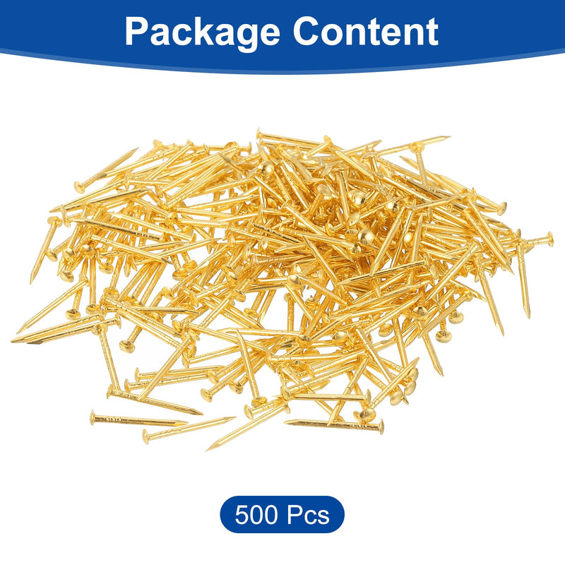 uxcell 500Pcs Small Hardware Nails, 1 x 14mm Carbon Steel Round Head Nail Common Finishing Nail for Household Woodworking Picture Hanging DIY Projects, Gold