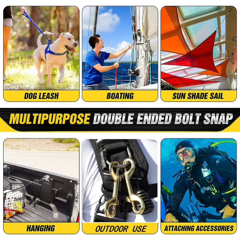 Solid Brass Double Ended Bolt Snap Hook, Marine Grade Double End Scuba Diving Clips, Heavy Duty Trigger Chain Clip Key Holder for Pet Feed Bucket Hammock Horse Tack (2-Pack) (115mm) 115mm - NewNest Australia