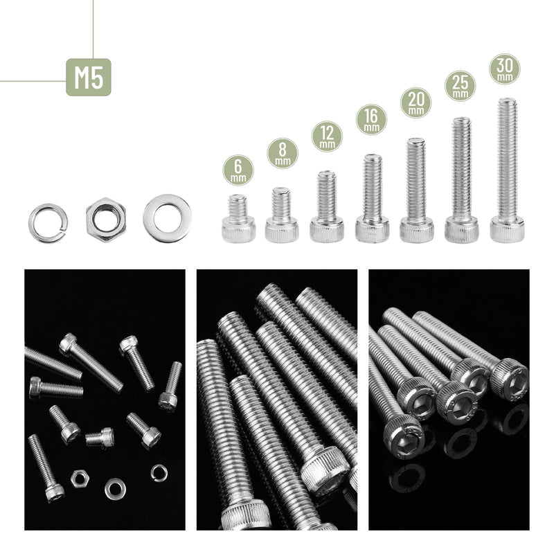 Mr. Pen- Nuts and Bolts Assortment Kit, 210 pcs, Stainless Steel, M5 Screws (7 Sizes 6-30mm) Hex Socket Head Cap Assorted Nuts and Bolts, Nut Bolt and Washer Assortment, Bolt and Nut Assortment