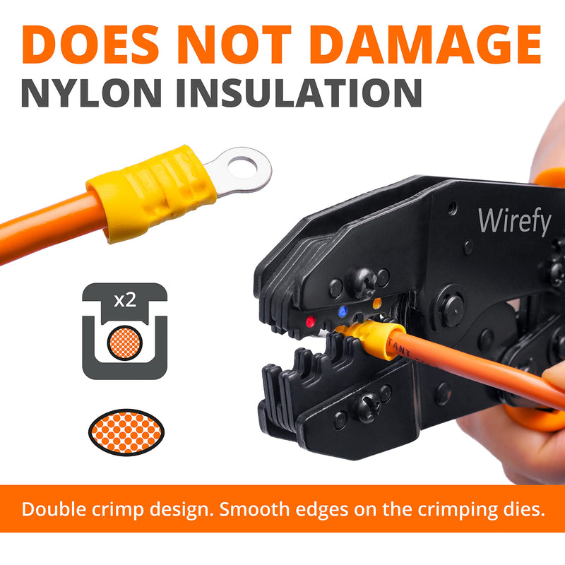 Wirefy Crimping Tool For Insulated Electrical Connectors - Ratcheting Wire Crimper Tool - Crimping Pliers - Ratchet Terminal Crimper - Wire Crimping Tool | Crimper Tool Electrical and Crimp Tool For Insulated Nylon Connectors