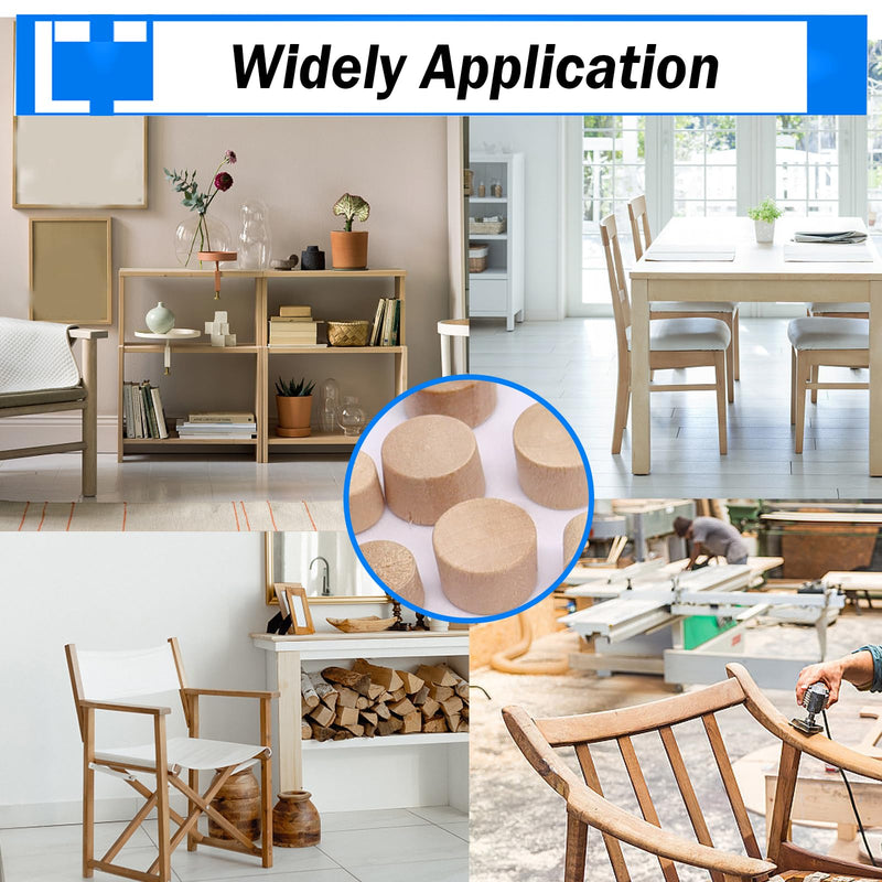 smseace 150Pcs 4-Sizes Wood Plugs 3/16" 5/16"，3/8"，1/2" Wooden Hole Plugs for Holes in Furniture/Table and Chair Legs/Cabinet Reserved Holes/Outdoor Equipment Wood Plugs Assortment Kit Round Wood Plugs