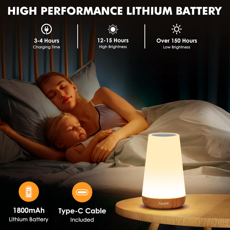 LED Night Light Bedside Lamp Touch and Remote Control Dimmable Tabletop 13 Colors Changing 5 Brightness Adjustable Rechargeable Portable Lamp for Baby Kids Bedroom Living Room Outdoor Camping A - Light Brown