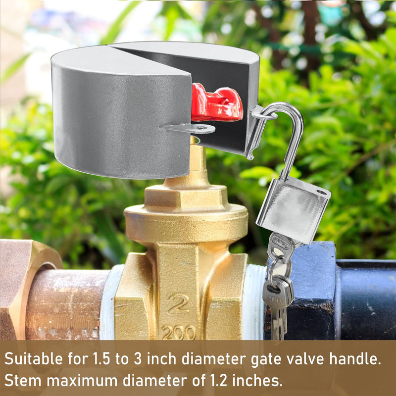 Gate Valve Locking Device with Lock - Outdoor Faucet Lock, Water Spigot Lock, for 1-1/2 to 3 in Dia Valve Handles, Prevent Water Theft, Unauthorized Water Use (Silver) Silver Metal