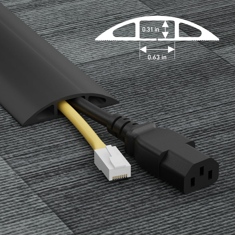 D-Line 6ft Floor Cord Cover, Cable Protector, Hide Extension Cords, Protect Cords, Prevent Cable Trips, Heavy Duty Cord Hider - Cable Cavity = 0.63" (W) x 0.31" (H) - Black 6 Feet