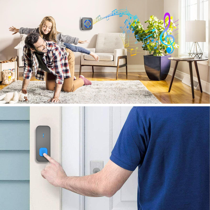 SURFOU Whole-Home Wireless Doorbell Set-1300ft Operating Range, Waterproof Chime with 55 Melodies, LED Alert, 2 Push Buttons & 3 Plugin Receivers 2 Buttons+3 Receivers