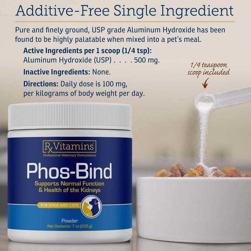 Rx Vitamins for Pets Phos-Bind for Dogs & Cats - Supports Normal Function & Health of Kidneys - 200 g Powder