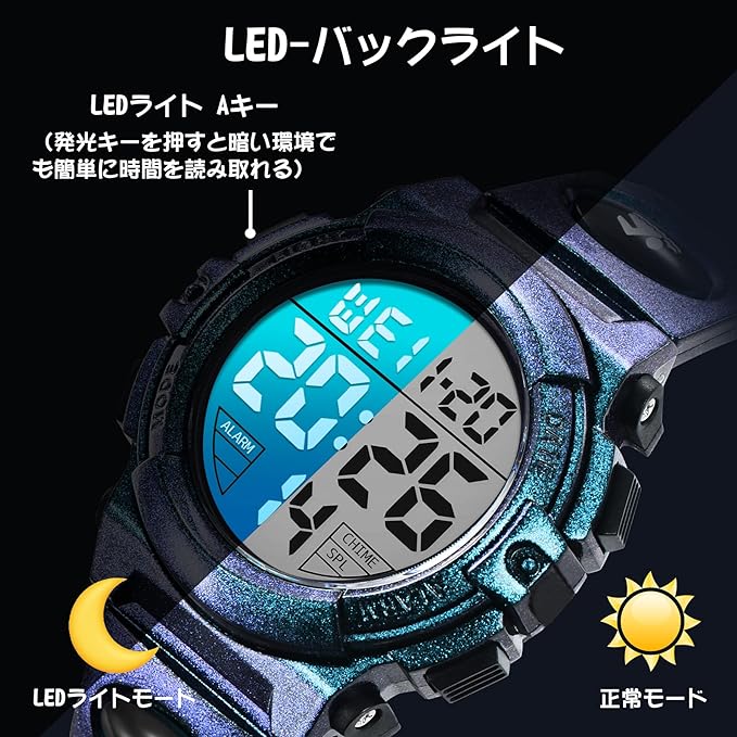 Kids Watch Boys Digital Boys Sports Watch Outdoor Multifunction 50M Waterproof Alert Date Day Display, 04-indigo blue - NewNest Australia